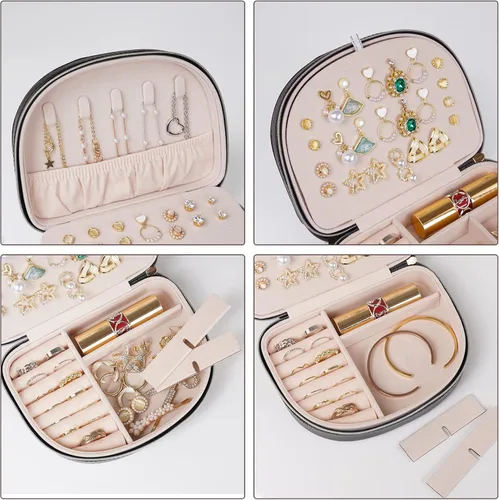 Miniatura 3 de ProCase Joyero de tamaño de viaje pequeño estuche de joyería portátil en forma de concha mini organizador de joyas de 2 capas en piel sintética