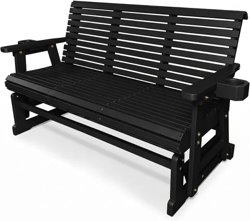 Miniatura 11 de Hamaca de patio Fortune Candy con portavasos, alta parte posterior enrollada y asiento perfilado profundo, resistente de 800 libras (Negro, 2 plazas)