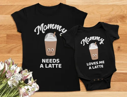 Miniatura 4 de Mommy and Me Camisas Regalos para Mamá Divertidos Latte Mamá y Bebé Trajes a juego Coffee