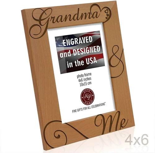 Miniatura 6 de KATE POSH Marco de fotos de madera natural grabado con texto en inglés «Grandma and Me», «I Love You Grandma», Grandparent's Day, Best Grandma Ever