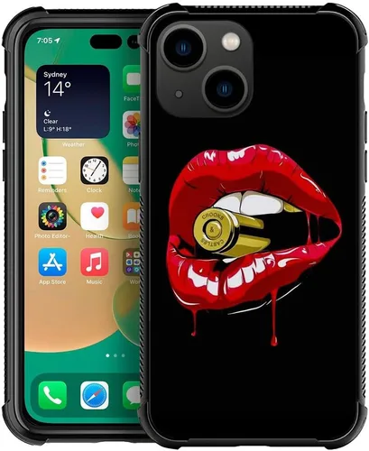 Miniatura 35 de ZHEGAILIAN Funda compatible con iPhone 14, funda de munición AK 47, parte trasera de vidrio templado+funda protectora de TPU de silicona suave