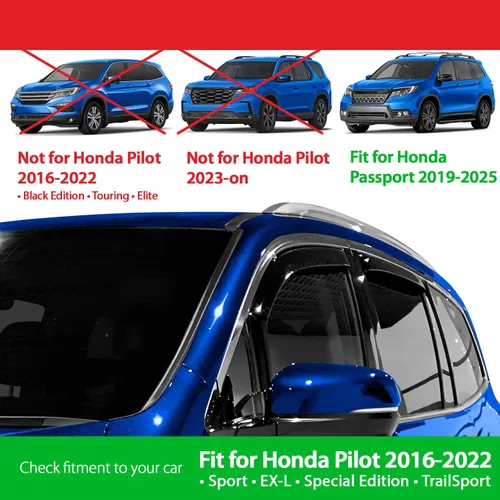 Miniatura 3 de Goodyear - Deflectores de ventana de canal irrompibles para Honda Pilot 2016-2022/Honda Passport 2019-2025, protectores para la lluvia, viseras