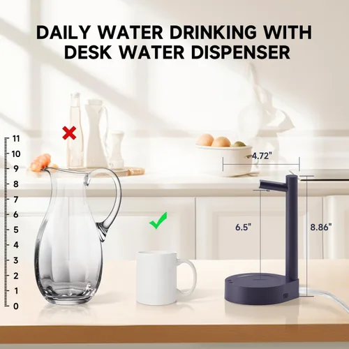 Miniatura 6 de Dispensador de agua de escritorio para botella de 5 galones, bomba de agua eléctrica portátil de escritorio con carga USB-C rápida para el hogar