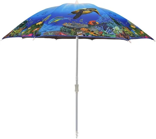 Miniatura 8 de Sombrilla de playa al aire libre de 6.5 pies con anclaje de arena, inclinación y protección solar UV50+, ligera y portátil, perfecta para playa