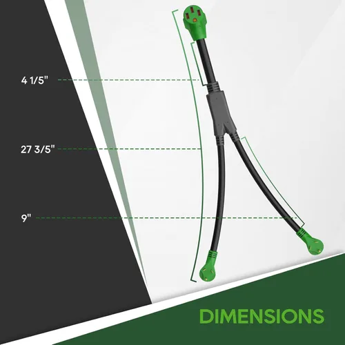 Miniatura 5 de RVGUARD - Cable adaptador Y para caravana con mango, dos enchufes machos TT-30 de 30 amperios a hembra 14-50 de 50 amperios, color verde