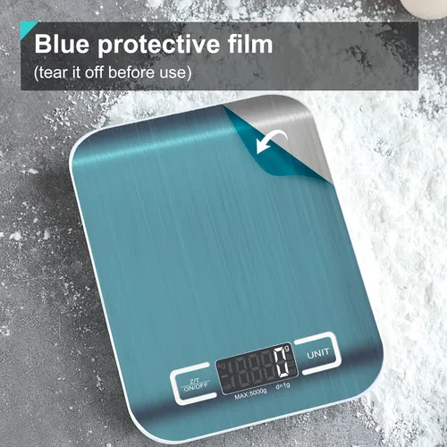 Miniatura 7 de Báscula digital de cocina, báscula de alimentos para hornear carne, unidad de gramo onzas libras hasta 11 libras (0.04 oz-11.0 lbs), acero Blanco