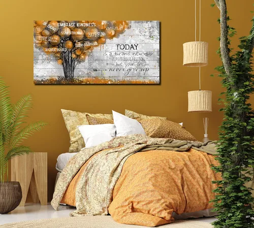 Miniatura 6 de Cita inspiradoras, imágenes de árbol marrón, decoración de pared para dormitorio - Citas positivas, arte de pared en lienzo para sala de estar