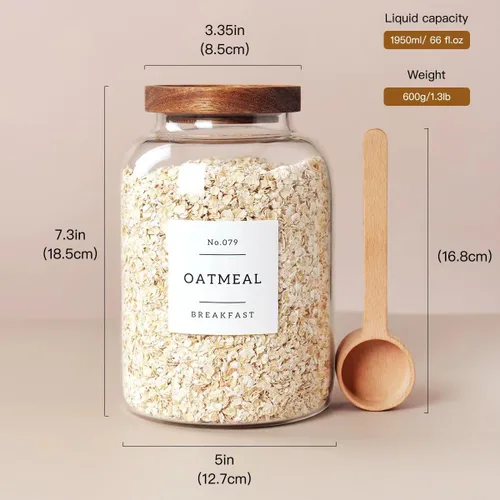 Miniatura 2 de CZSZYGHBAO 2 piezas tarros de vidrio grandes con tapa hermética, tarros de vidrio para almacenamiento de alimentos para té, especias, cereales, 2000