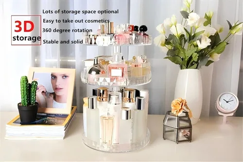 Miniatura 5 de Organizador de perfumes, organizador de maquillaje giratorio de 360 grados, caja de almacenamiento de cosméticos de diamante, estante giratorio