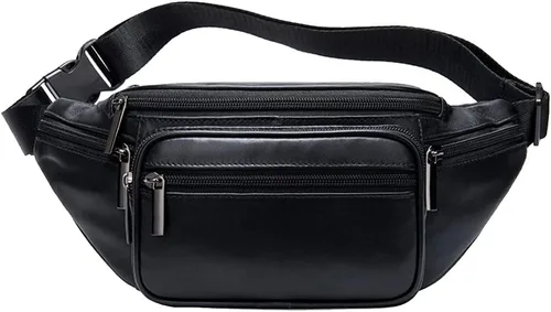 Hebetag - Bolsa de cintura de cuero y con cinturón tipo cangurera para hombre y mujer, para viajes, senderismo, correr, teléfonos celulares, carteras