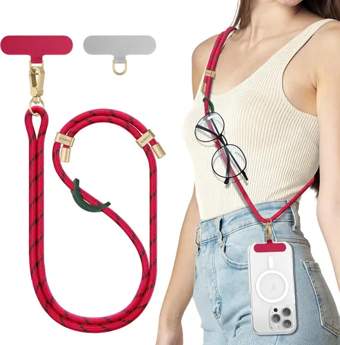 Miniatura 12 de SURPHY Cordón para teléfono, correa cruzada ajustable para teléfono con 2 pestañas de amarre para teléfono celular, hebillas de metal de alta Negro