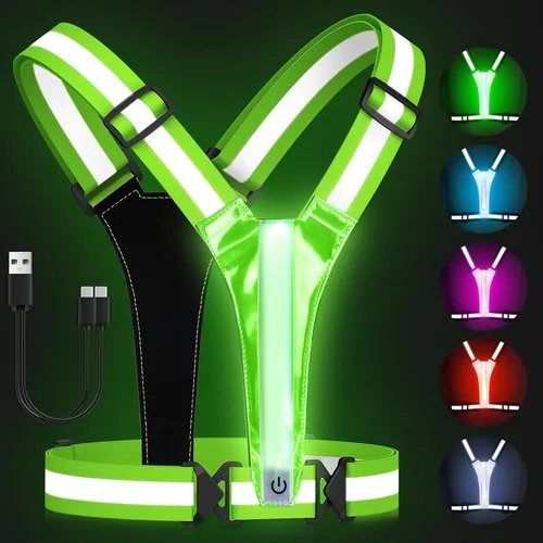 Miniatura 8 de Zacro LED Reflective Vest Running Gear, 5 Lights Colors High Visibility Reflective Running Gear Rechargeable Light Up Running Vest for Walking