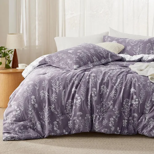 Miniatura 11 de Bedsure - Juego de edredón tamaño King, juego de ropa de cama verde salvia, 3 piezas de ropa de cama floral bonita, 1 edredón reversible suave