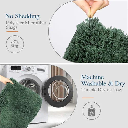Miniatura 4 de Walensee - Alfombra de baño antideslizante, 16 x 24 pulgadas, verde cazador, absorbente de agua, de microfibra suave, peluda, lavable a máquina
