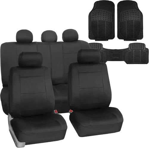 FH Group Juego completo de fundas de asiento de neopreno – Ajuste universal para autos, camiones y SUV (negro) FB083115 + F11306