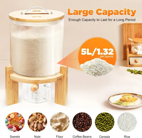 Miniatura 2 de Dispensador de arroz, cubo de vidrio dispensador de granos, dispensador de almacenamiento de cereales, contenedor de almacenamiento de gran