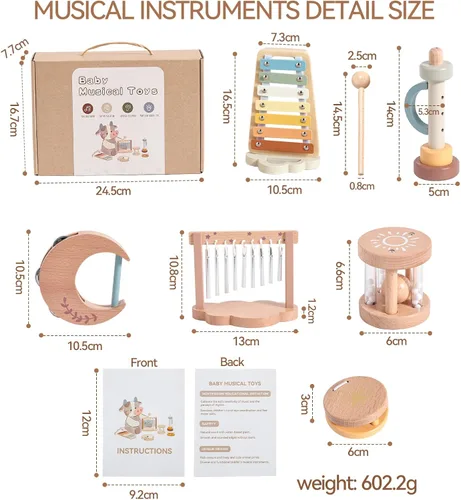 Miniatura 4 de Juegos de instrumentos musicales de xilófono de madera, juguete para niños, sonajero de campana, nube Montessori, juguetes de percusión musical