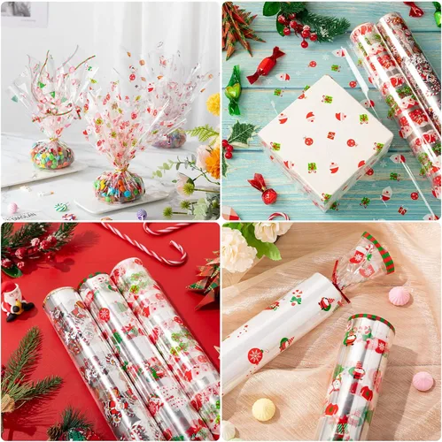 Miniatura 7 de Fainne Total 295 pies 3 rollos de celofán de Navidad de 15.8 pulgadas x 98.4 pies, 2.5 mil de grosor, celofán transparente de Feliz Navidad