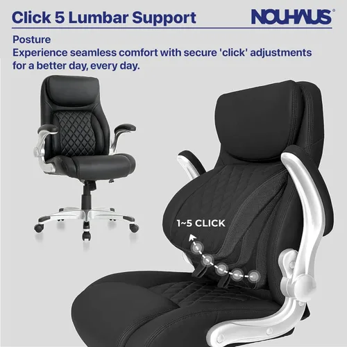 Miniatura 6 de Nouhaus +Posture Silla ergonómica de oficina de cuero PU. Soporte lumbar Click5 con apoyabrazos FlipAdjust. Silla ejecutiva moderna y silla de Negro