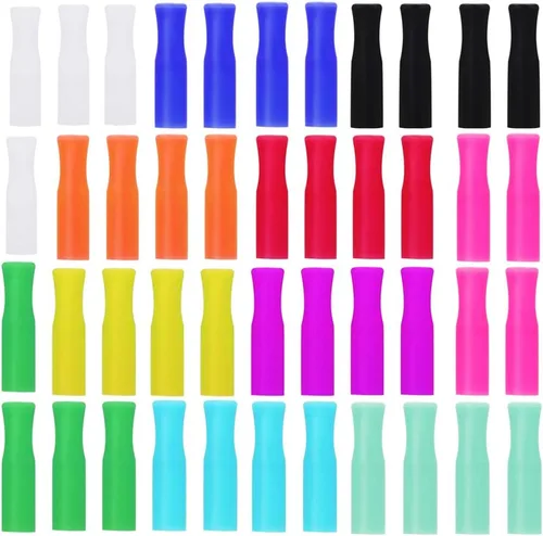 44 puntas de popote reutilizables, punta de pajitas de silicona, puntas de popote multicolor de grado alimenticio, cubiertas solo para pajitas de