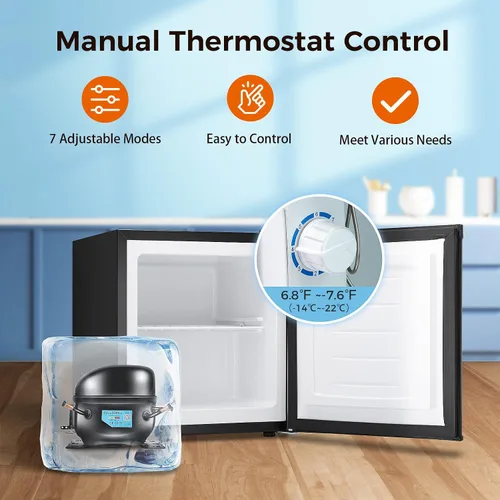 Miniatura 4 de Kismile Mini congelador, congelador vertical de 1.1 pies cúbicos con puerta individual reversible, estantes extraíbles, congelador pequeño con Negro