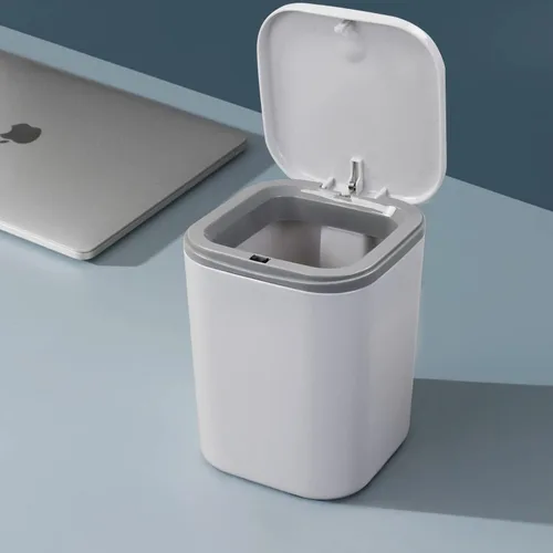 Miniatura 4 de Vababa Cubo de basura pequeño gris de 0.5 galones, mini bote de basura con botón