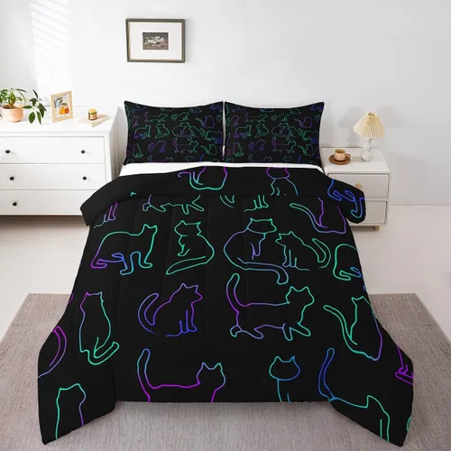 Miniatura 20 de Erosebridal Lindo juego de edredón de gato, tamaño individual, kawaii, fresa, juego de ropa de cama para niñas, diseño de arco iris, edredón rosa