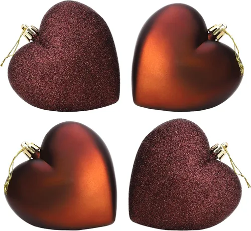 Miniatura 6 de Bolas en forma de corazón de 4 a 3.937 in, diseño mate y purpurina, adornos de Navidad (rosa bebé)
