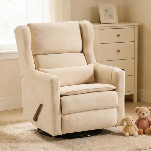Miniatura 11 de Oversized Swivel Rocker Recliner with Lumbar Cushion,Power Recliner Nursery Chair with Adjustable Headrest,Nursery Glider Recliner for Living Beige