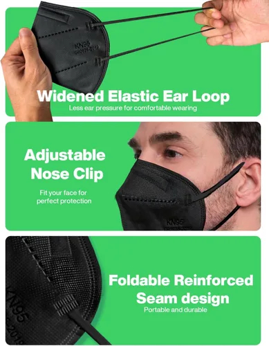 Miniatura 4 de Boncare Mascarillas KN95, mascarillas KN95 negras, paquete de 60, 5 capas negro (Black 60 PCS)