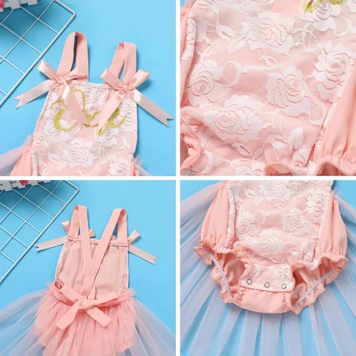 Miniatura 62 de Traje de bebé niña primer cumpleaños traje de encaje tul mameluco princesa tutú vestido de un año cumpleaños pastel Smash fotografía ropa