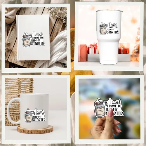 Miniatura 3 de (3 unidades) Calcomanías de texto en inglés «Sorry I Can't I Have to Feed My Starter Stickers Funny Sarcastic Quote Humor», regalos inspiradores