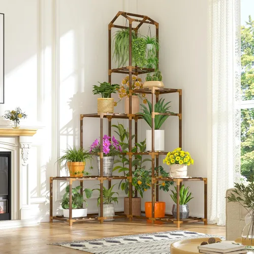 Miniatura 4 de EnHomee Soporte de esquina de 64.2 pulgadas para plantas de interior, estante alto para plantas de 13 a 19 macetas escalonadas para exteriores