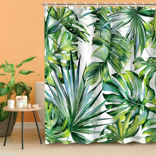 Miniatura 3 de LIVILAN Juego de cortinas de ducha con hojas de plantas tropicales, diseño botánico de selva con 12 ganchos para decoración de baño, 72 x 72 pulgadas