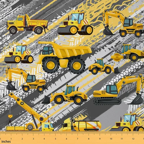 Feelyou Tela para Construcción de Coches por el Patio, Tela de Tapicería de Camiones de Dibujos Animados para Sillas, Tela Decorativa Impermeable