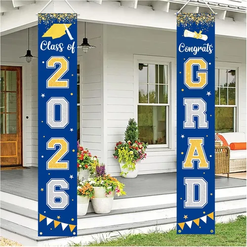 Miniatura 11 de Bandera de decoración de graduación 2025 GRAD Bandera negra para porche y puerta de bienvenida para pared interior y exterior, decoración