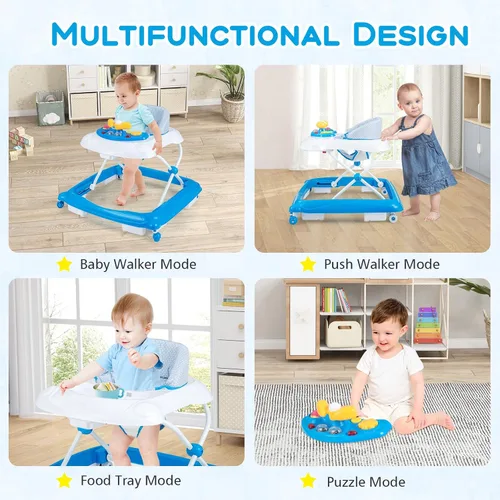 Miniatura 2 de BABY JOY Andador de bebé, caminador de actividad plegable 4 en 1 con altura ajustable, música, luces, caminador de empuje antivuelco para niños
