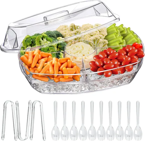 Miniatura 9 de LIMOEASY Paquete de 2 tazones pequeños refrigerados para servir, 25 onzas, cuenco enfriado con hielo para salsas con tapa para fiestas, plato