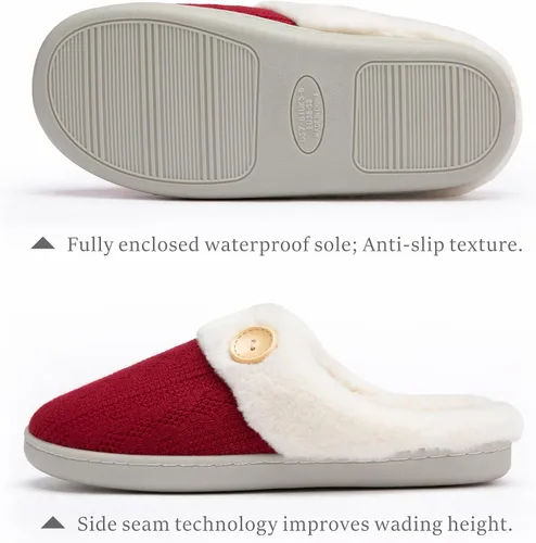 Miniatura 2 de Chantomoo Womens Slipper Warm Comfy Memory Foam House Slippers Knitted Shoes Faux Fur Lined Anti-Skid Rubber Sole Bedroom Cozy Indoor Outdoor