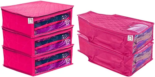 atorakushon Juego de 5 fundas de tela de satén para sari y blusas, bolsa de almacenamiento de ropa, organizadores de armario con doble cierre de