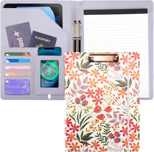 Miniatura 9 de Ospelelf Portapapeles de almacenamiento rosa para mujer, folio con bloc de notas, carpeta de cuero para profesores Elemento en polvo
