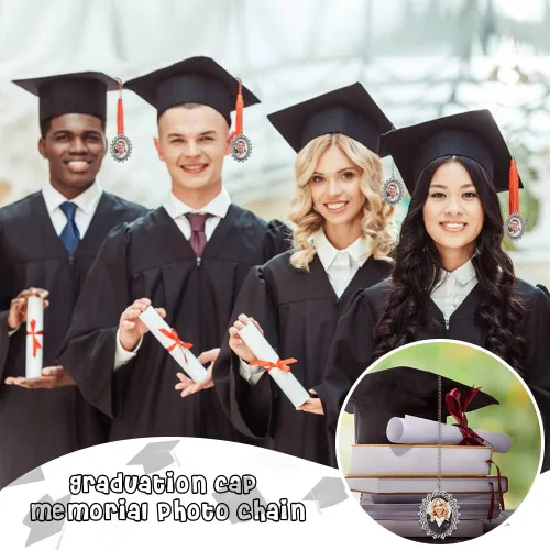Miniatura 5 de Dije de foto de tapa de graduación, 4 piezas de regalo universitario de clase 2023, borla de graduación personalizada, colgante conmemorativo