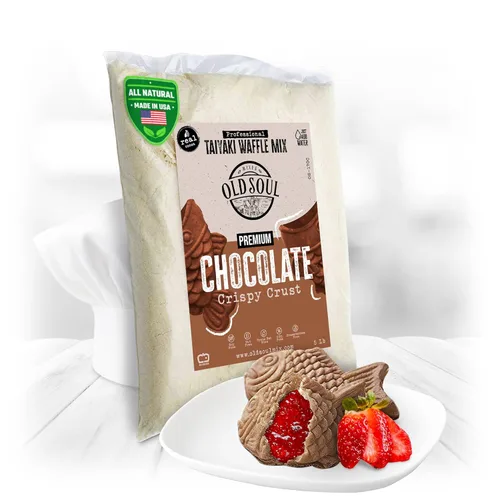 Miniatura 12 de OldSoul Professional Taiyaki Waffle Mix Sin gluten y vegano Crujiente Sabor chocolate 5 libras 84 waffles (5 libras, sin gluten y vegano)
