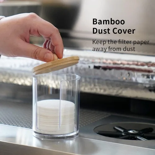 Miniatura 4 de watchget Soporte de filtro de papel espresso con tapa, dispensador de filtro de café acrílico compatible con filtros de papel redondos de 2.008