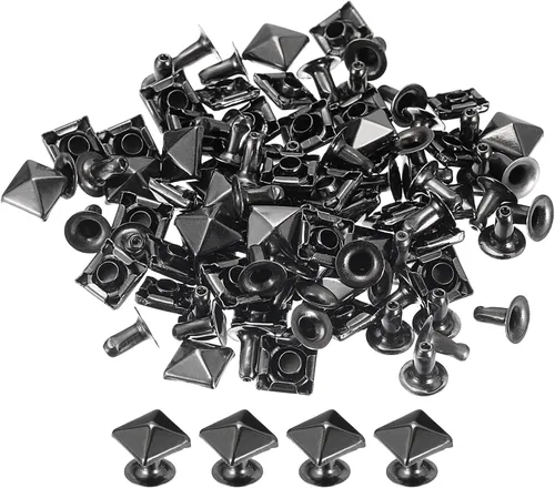 Miniatura 8 de uxcell 100 juegos de remaches de espiga, pirámide de 0.394 pulgadas (0.394 in), remaches rápidos, cuadrados, punk, decoración para ropa, cinturones