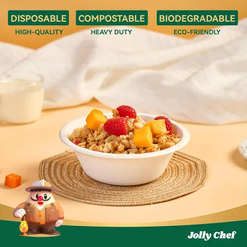 Miniatura 3 de JOLLY CHEF Cuencos de papel compostables desechables [12 oz] Recipientes para sopa resistentes [150 paquetes] Bagazo biodegradable apto