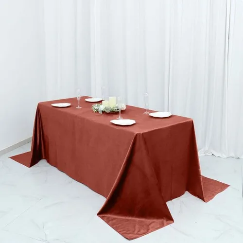 Miniatura 5 de Tableclothsfactory Mantel rectangular de terciopelo terracota de alta calidad de 90 x 132 pulgadas para eventos de fiesta de boda