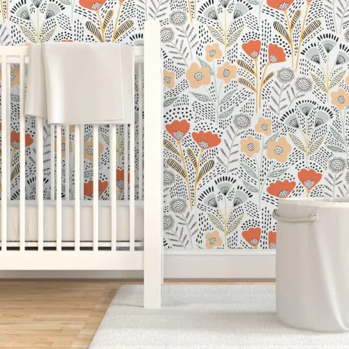 Miniatura 6 de Papel tapiz para despegar y pegar, diseño de flores de color naranja, papel pintado extraíble personalizado Spoonflower