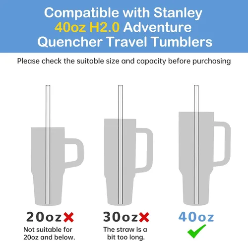 Miniatura 3 de NiHome 12 popotes reutilizables de vidrio transparente aptos para vaso Stanley H2.0 de 40 onzas con 2 cepillos, 12 pulgadas de largo, 0.4 pulgadas