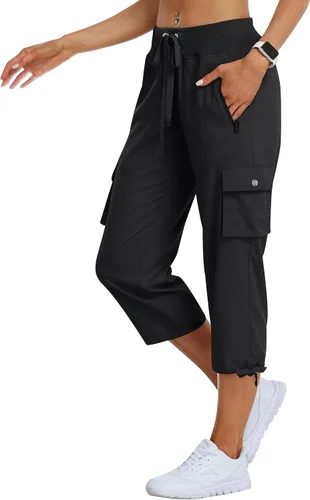 MoFiz Pantalones cargo capri de senderismo para mujer, ligeros, de secado rápido, atléticos, viajes, casuales, holgados, cómodos, bonitos bolsillos